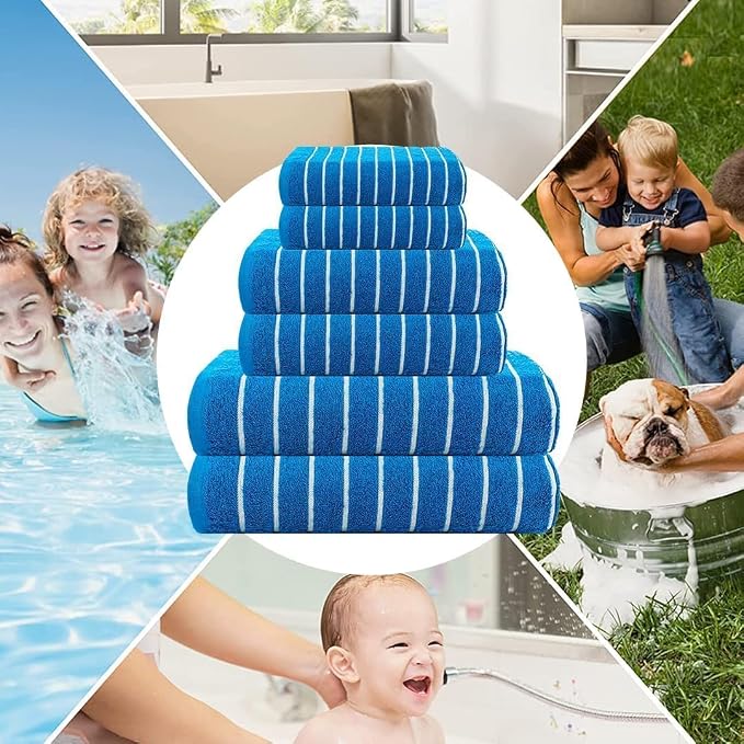 CASA COPENHAGEN Ecstatic 6 Pieces Towel Set- Electric Blue, 600 GSM 2 Bath Towel 2 Hand Towel 2 Washcloth, Made of Soft Egyptian Cotton for Bathroom, Kitchen & Shower. Gift Set for Women & Men.