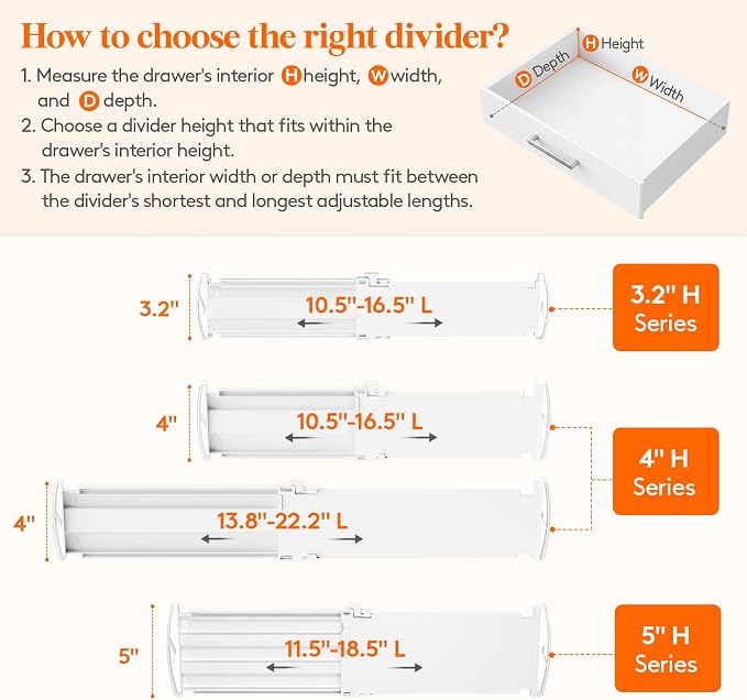 Lifewit 3.2" High Drawer Dividers for Clothes, Adjustable Drawer Organizers | 10.5"-16.5" Expandable Plastic Separator for Dresser, Kitchen, Cabinet, Closet, Nursery, Socks & Underwear Storage, 8 Pack