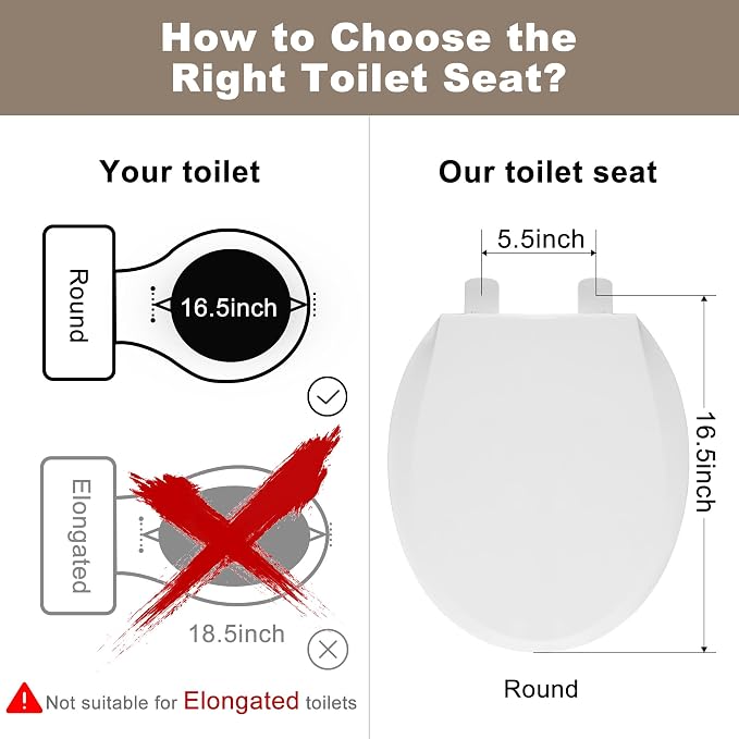 Angol Shiold Round Toilet Seat Soft Close & Quick Release White Plastic | PP Material Rust-Proof, Universal Fit for Round Toilet Lid Replacement(16.5",Modern)