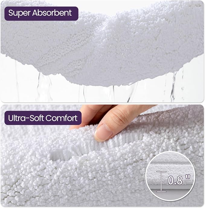 DEXI Bath Mat 43x24, Absorbent and Non Slip Bathroom Rugs, White | Soft Plush Microfiber Bathmat, Machine Washable & Quick Dry, Rubber Back Rug for Shower, Tub, Sink