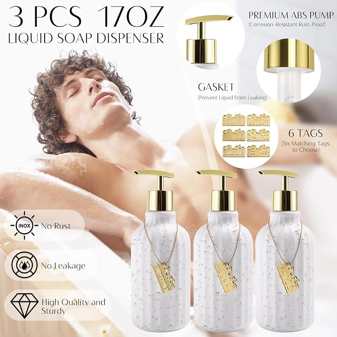 17PCS Bathroom Accessories Set, White Bathroom Set Bathroom Accessories Set with Trash Can, Toilet Brush, Toothbrush Holder, Qtip Holder & 3PCS Soap Dispenser