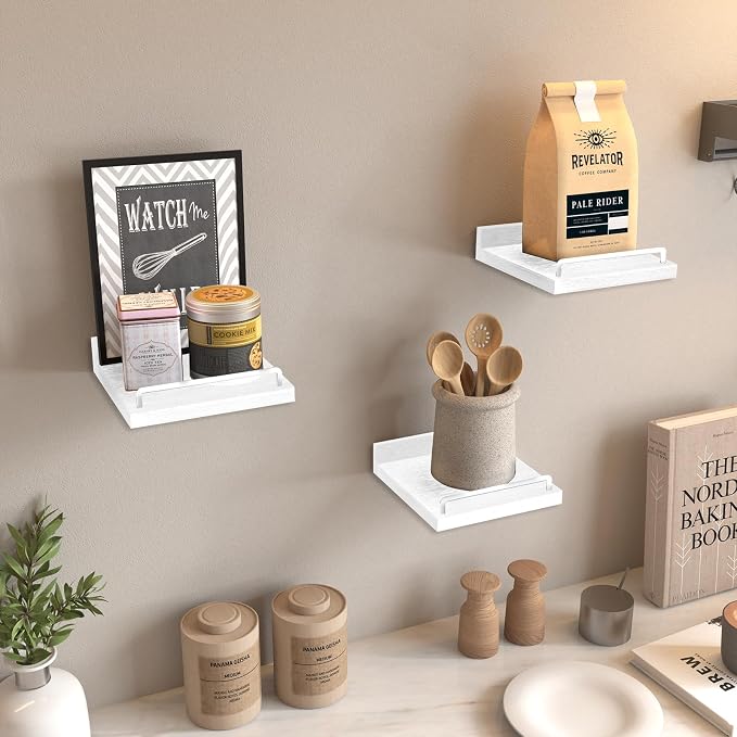 RYOFOBETTO Small Floating Shelf, 6 X 6 Inches Farmhouse Wall Shelves for Living Room, Bedroom, Picture Frames, Plants, Kitchen, Set of 3 (White)