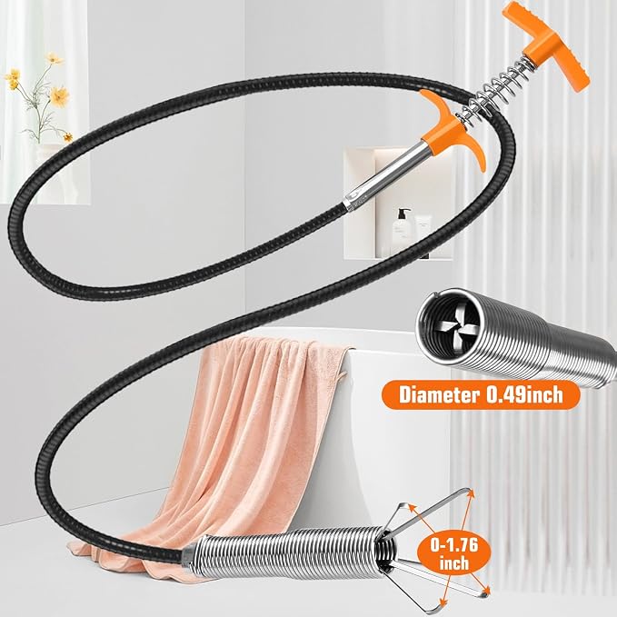 New Upgrade 63 inch Drain Snake Hair Drain Clog Remover Tool - Sink Drain Cleaner for Toilet Sewer Shower Kitchen Bathroom Tub Clogged Drains Opener Cleaning Tool, Flexible Grabber Claw Pick Up Tool
