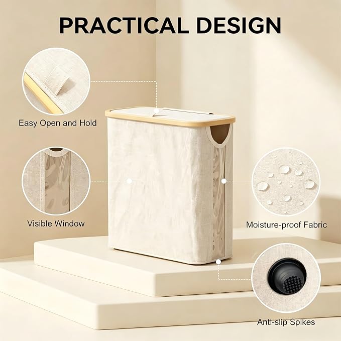 Oxford Fabric Toilet Paper Storage Basket with Lid, Free‑Standing Organizer Basket for Toilet Paper for RV Bathroom (Beige)