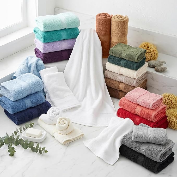 SUPERIOR Egyptian Cotton Ultra Plush & Absorbent, 12 Piece Set, Black | Heavyweight 12 Pc Egyptian Cotton Towel Set Includes 4 Bath Towels 4 Hand Towels 4 Washcloths Decorative Rope Border