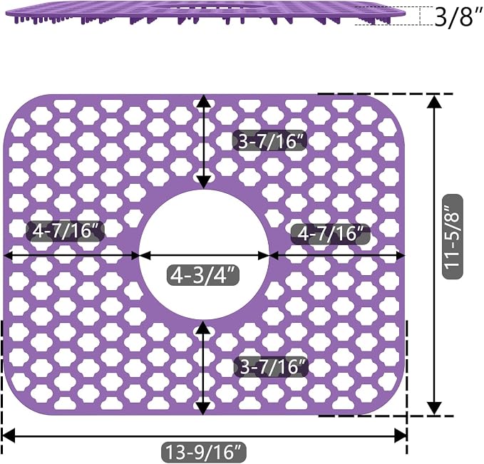 Silicone Sink Protector Kitchen Sink Mat 2 Pack 13.58"x 11.6" Purple | Heat-resistant Non-Slip and Durable Silicone Protectors Mat, Center Drain
