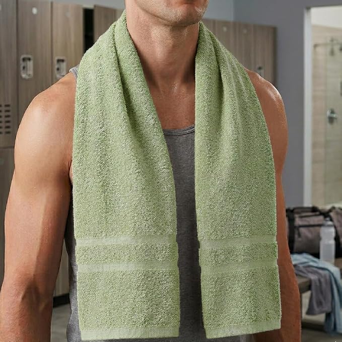 Basic Medium Bath Towels 24x48 Inches – Pack of 6 – Sage Green Color – Soft and Absorbent Multipurpose Cotton Towels for Bathroom, Spa, Gym, Salon, Hotel, Clinics and Everyday Use