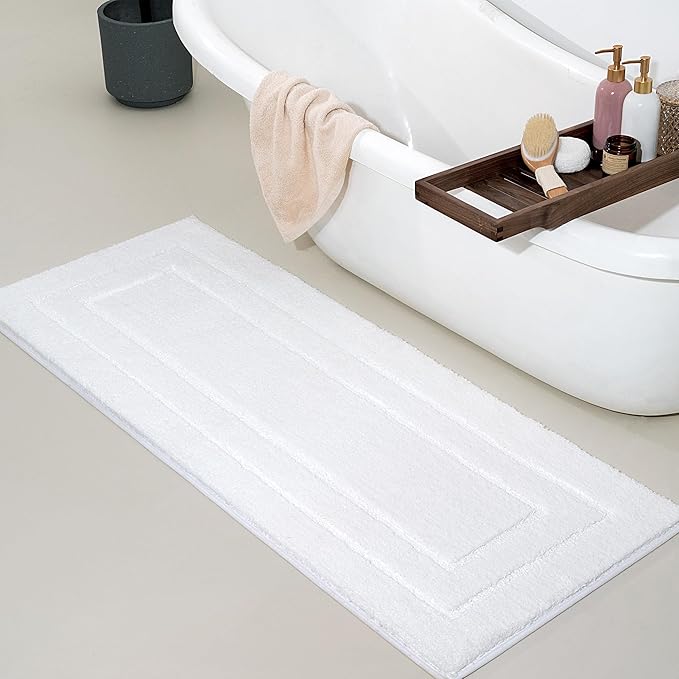 GRANNY SAYS White Bathroom Runner Rug 59" x 24", Soft Microfiber Bath Mat | Non-Slip long rug with TPR Backing, Absorbent, Machine Washable Extra Large Bath Rugs for Double Vanity, Shower, Tub