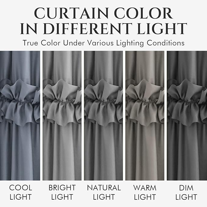 LIPA Boho Shower Curtain Rustic Ruffle Shower Curtain with Ruched & Bow Vintage Farmhouse Shower Curtains for Bathroom Bohemian Bathroom Decor(Grey,72x72 Inches)