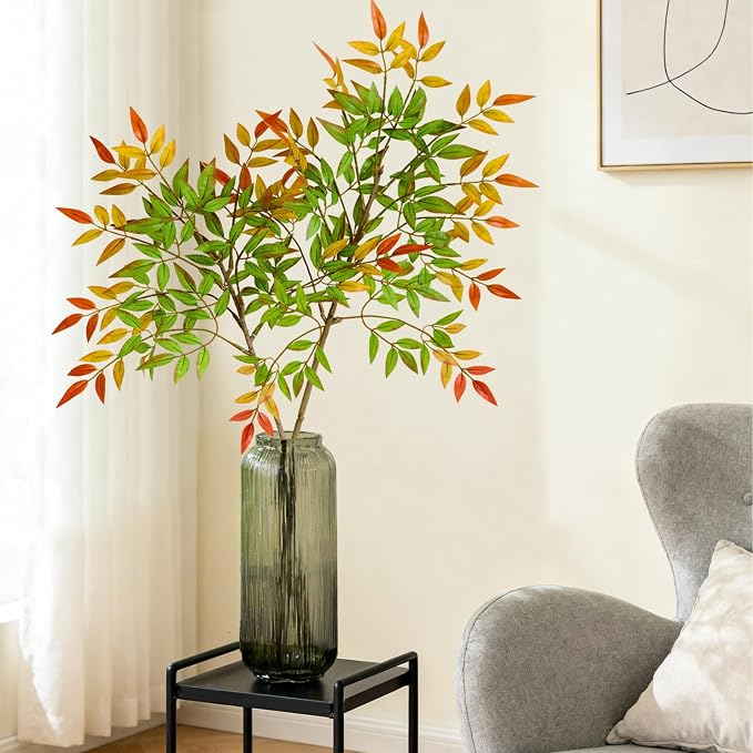 2 Pcs Artificial Plants Faux Branches for Vase Filler, 35.4 Inch Fake Plants Greenery Stems for Vase Spring Decorations Fall Decor, Fake Leaves Office Centerpieces Home Decor