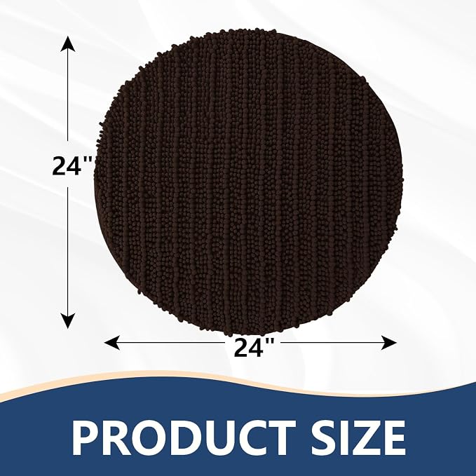 Arotive Round Bathroom Rugs 24x24, Soft Absorbent Chenille Shaggy Bath Mat | Brown, Machine Wash Dry, Bath Rugs for Bathroom Floor, Tub and Shower, Home Decor Accessories