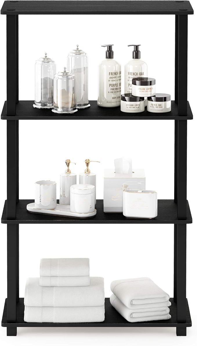 Furinno TURN-S-TUBE Toolless 4-Tier Storage Shelves, Book Shelf, Americano | Open Frame Corner Shelf, for Organization and Storage, Living Room, Garage, Home Office