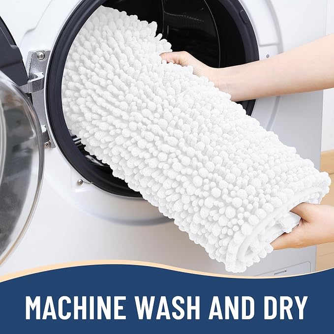 Arotive Bathroom Rugs Mat 44x24, Soft Absorbent Chenille Shaggy Bath Mat | White, Machine Wash Dry, Bath Rugs for Bathroom Floor, Tub and Shower, Home Decor Accessories