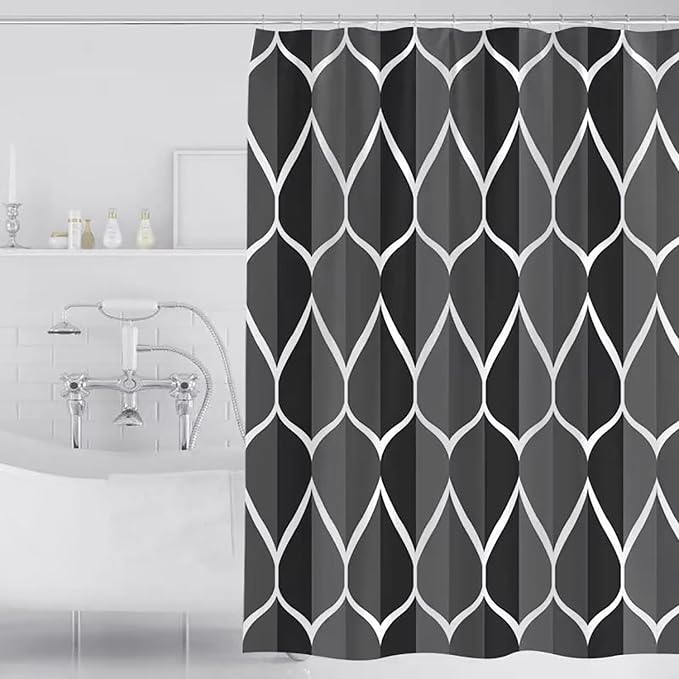 LLSCL Fabric Shower Curtain Liner with Magnets, Black Grid Waterproof Hotel Quality, 72 x 72 Machine Washable