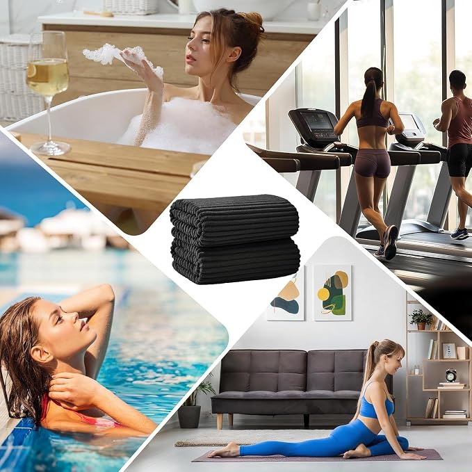 2 Piece Bath Sheets, 40"x80" Microfiber Bath Towels, Black | Extra-large size, Quick dry, Highly Absorbent, Lint Free，shower towels for bathroom gym spa，Big and Tall users