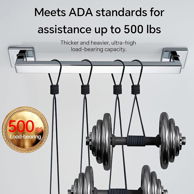 Joyrain ADA Square Grab Bar 16/24/32 Inch - 500lb Capacity Safety Rail for Elderly, Non-Slip Bathroom Handle (Chrome, 12 inch)