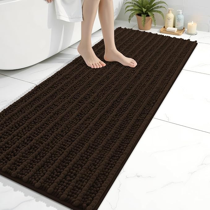 Arotive Bathroom Rugs Mat 60x20, Soft Absorbent Chenille Shaggy Bath Mat | Brown, Machine Wash Dry, Bath Rugs for Bathroom Floor, Tub and Shower, Home Decor Accessories