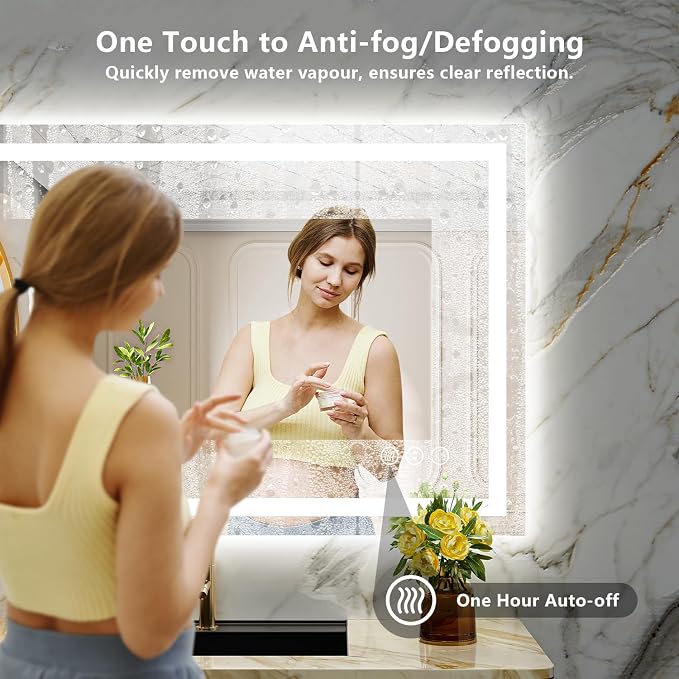 44x30 Inch LED Bathroom Mirror with Lights Front and Backlit Lighted Vanity Mirror for Bathroom Wall with 3 Colors Dimmable Anti-Fog Memory Shatter-Proof IP54 Waterproof Horizontal/Vertical