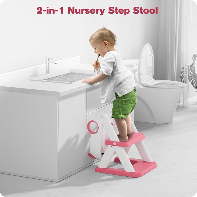 Potty Training Seat, Upgrade Toddler Toilet Seat for Kids Boys Girls, 2 in 1 Potty Training Toilet, Splash Guard Anti-Slip Pad Step Stool(Bright Pink)