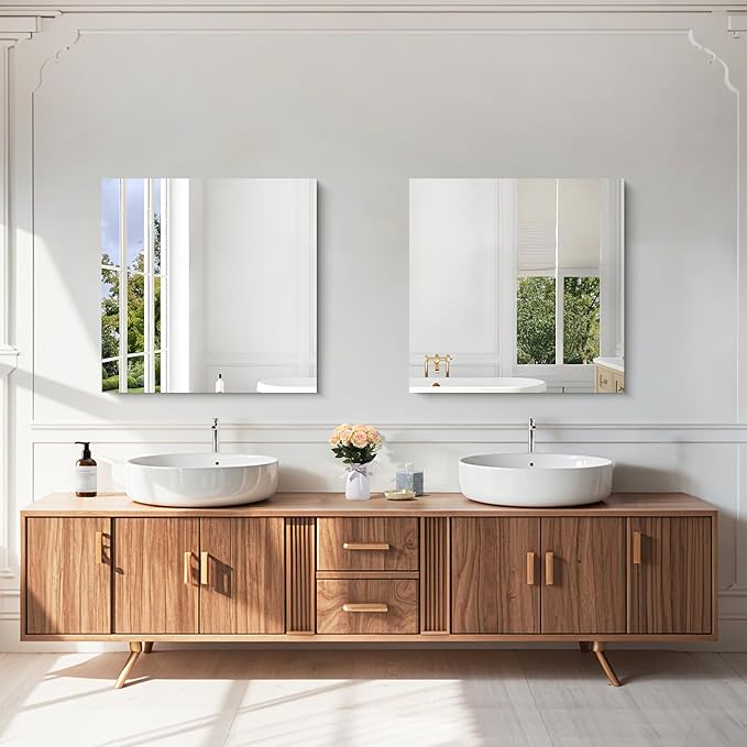 KOCUUY Frameless Mirror, 24"x24" Bathroom Mirror for Over Sink, Upgraded Shatterproof, Large Rectangle Unframed Mirror for Wall, Bathroom, Bedroom, Living Room, Entryway, Hang Horizontal/Vertical