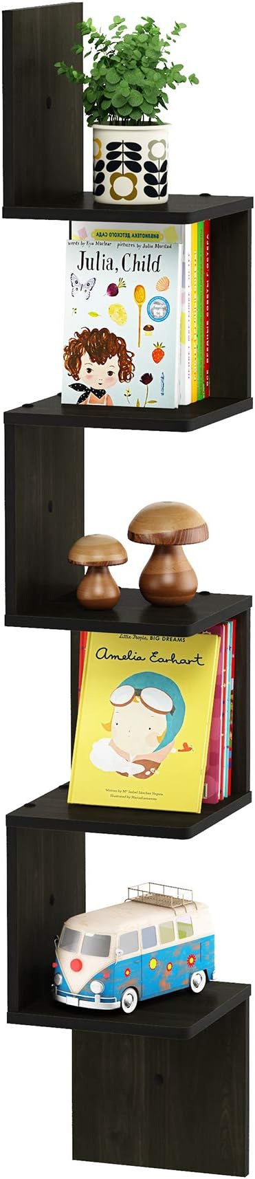 Furinno Rossi Wall Mount Floating Corner Shelf, 5-Tier Square , Espresso