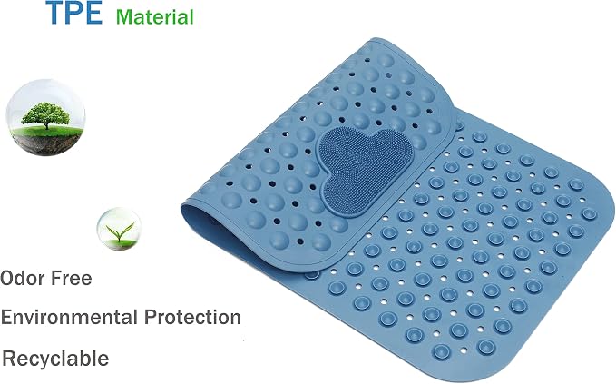 Bathtub Mat Non Slip Shower Mat Bath Mat for Tub 28" X 16" Blue | shower mats for inside shower, non slip bath mat, bath tub mat, machine washable, anti slip shower mat