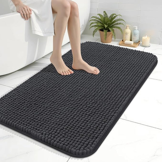 Arotive Chenille Bathroom Rugs 36x24, Soft Absorbent Bath Mat, Dark Grey | Rubber Backing, Machine Washable Dry Bath Mats for Bathroom Floor, Tub and Shower, Home Decor Accessories