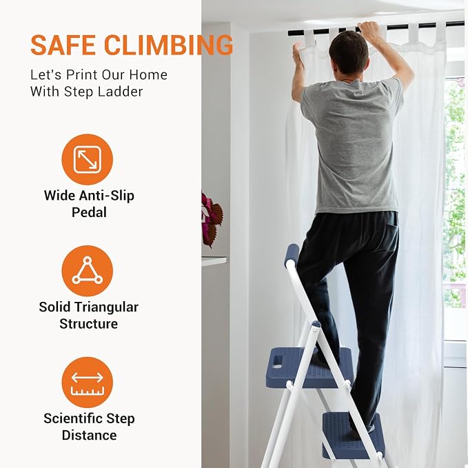 Sweetcrispy 2 Step Ladder, 800lbs Folding Sturdy Step Stool | Portable Stepping Stool with Wide Anti-Silp Pedal & Cushioned Handle, for Home Kitchen and Outdoor - Blue