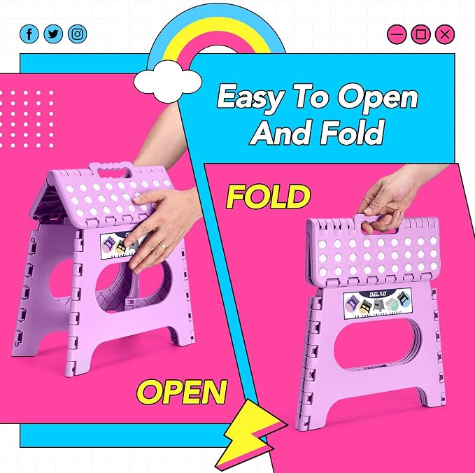 Delxo Folding Step Stool 11 Inch,300 Lbs Step Stool for Kids&Adults Purple | Foldable Step Stool 11",Non-Slip Foot Stools with Handle,Lightweight Collapsible stools for Kitchen,Bathroom,Bedroom,Garden