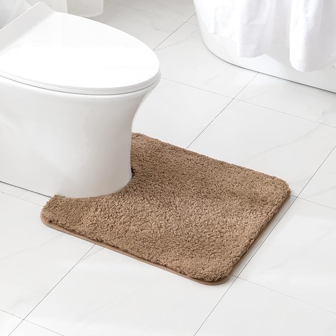 MIULEE Light Brown Microfiber Toilet Bath Rug U-Shaped Contour 20x24 Inch | Absorbent, Non Slip, Quick Dry, Fluffy Bath Rugs for Bathroom Floor Tub Showers, Machine Washable
