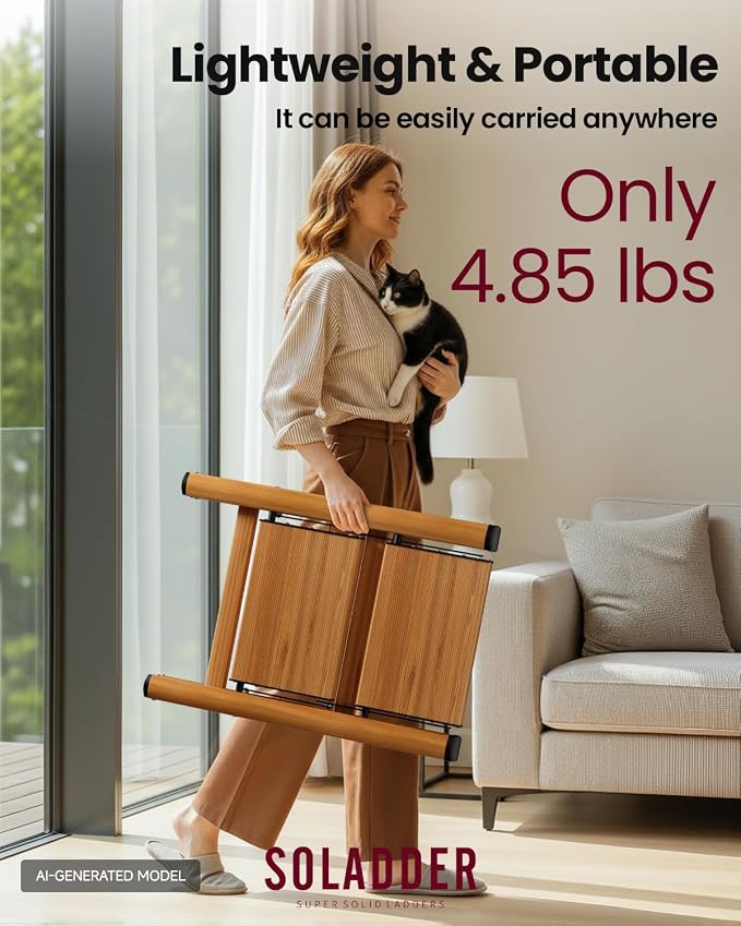 2 Step Ladder, Lightweight Folding Step Stool, Woodgrain | Anti-Slip 7.9'' Wide Pedal;Space-Saving;For Kitchen, Home, Library, Office Use;300lbs Capacity