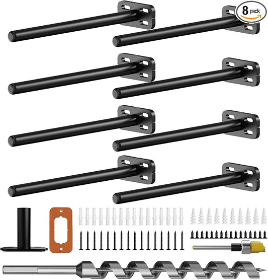 8pcs Wall Shelf Brackets Heavy Duty Floating Shelf Bracket Hidden,Invisible Black Shelving Brackets Decorative Floating Shelf Hardware Heavy Duty,Metal Shelf Support Bracket(8"-8pcs)