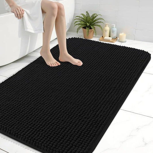 Arotive Chenille Bathroom Rugs 40x32, Soft Absorbent Bath Mat, Black | Rubber Backing, Machine Washable Dry Bath Mats for Bathroom Floor, Tub and Shower, Home Decor Accessories