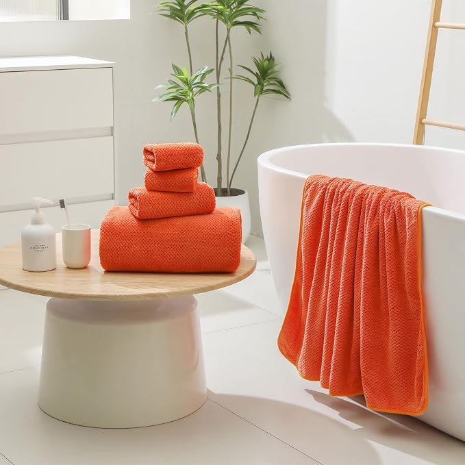 YTYC 29x59 Bath Towels Set,Towels for Bathroom,Burnt Orange,6-Pieces | 2 Large Bath towels,2 Hand towels (14x29"),2 Washcloth (13x13"),Super Soft,Highly absorbent,Hanging Loop,80%Polyester