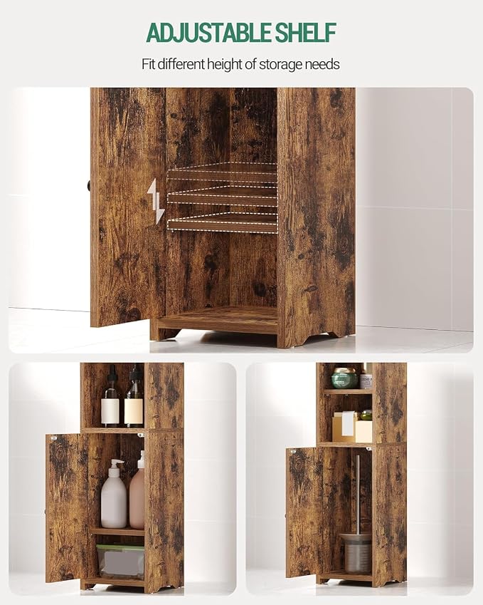 Hzuaneri Bathroom Storage Cabinet, Narrow Toilet Paper Cabinets with Doors | Small Corner Floor Cabinet with Doors and Adjustable Shelf, Bathroom Organizer for Small Spaces, Rustic Brown BC19701X