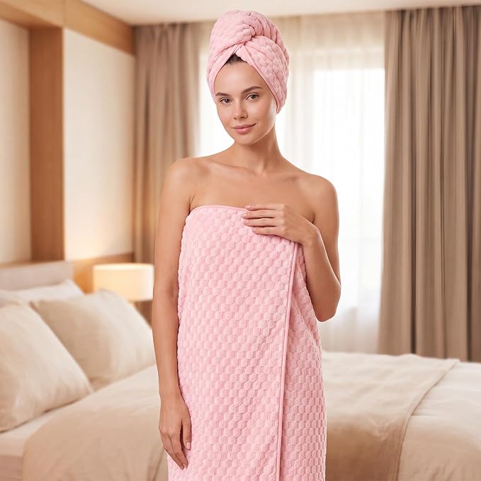 REDKISS Pink Microfiber Bath Towels Lagre, 30"x60" Super Absorbent Towels | 2 Pack Quick Dry, Super Soft, Lint Free, Fluffy Towel for Bathroom, Spa, Gym, Travel, Dorm, Ideal Everyday Use