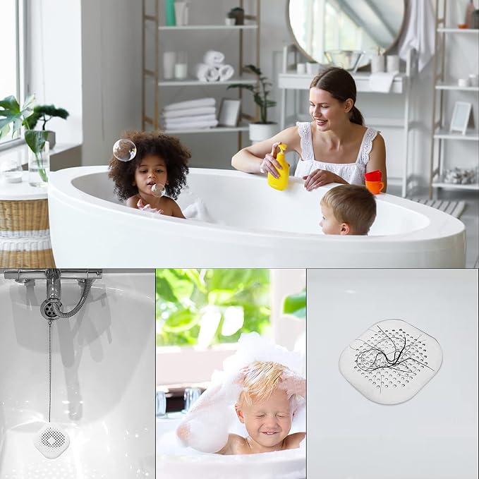 4 Pieces Drain Covers Hair Stopper for Shower Drain Bathtub Stopper Home Drain Protectors with Sucker Water Trap Sink Cover for Bathroom Bathtub and Kitchen (2 White+2 White)