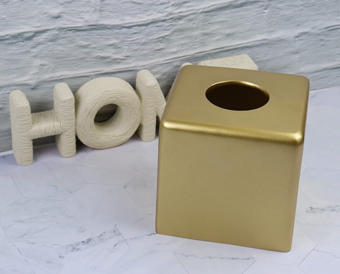 Hymmah Matte Gold Square Tissue Box Cover Holder,Bathroom Accessories Decor Unique Design Tissue Box Cover for Bathroom Vanity Counter Tops for Bedrooms and Living Room