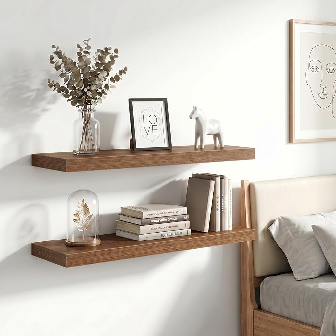 Vivelove 16 Inch Floating Shelves Wall Mounted for Display, 6.5 Deep Duty Shelves with Invisible Brackets for Living Room,Bedroom,Kitchen, Bathroom Storage & Decor,16" Wx6.5 Dx1.4 H - Walnut