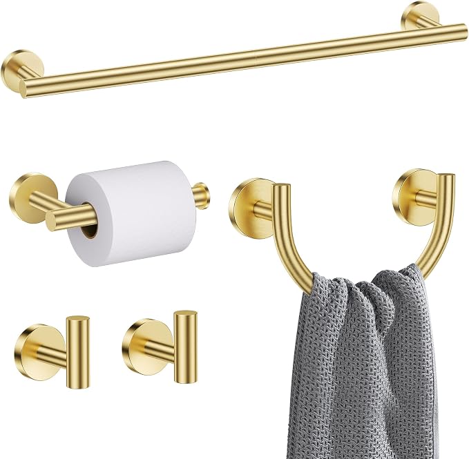 TURS Brushed Gold 5-Piece Bathroom Hardware Set Towel Bar Set 23.6inch Towel Racks for Bathroom Wall Mounted, SUS304 Stainless Steel Towel Holder Set.