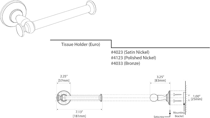 Gatco 4123 Tavern Toilet Paper Holder, Polished Nickel / Wall Mounted Euro Style Toilet Tissue Holder, Zinc