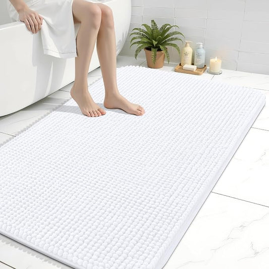 Arotive Chenille Bathroom Rugs 40x32, Soft Absorbent Bath Mat, White | Rubber Backing, Machine Washable Dry Bath Mats for Bathroom Floor, Tub and Shower, Home Decor Accessories