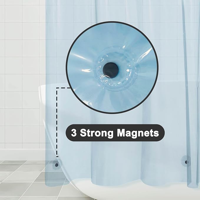 Barossa Design Clear Blue Long Shower Curtain Liner 72x78 | Waterproof PEVA, 3 Bottom Magnets, Metal Grommets, Lightweight Plastic Shower Liner 72 x 78 Inches Height for Bathroom/Tub