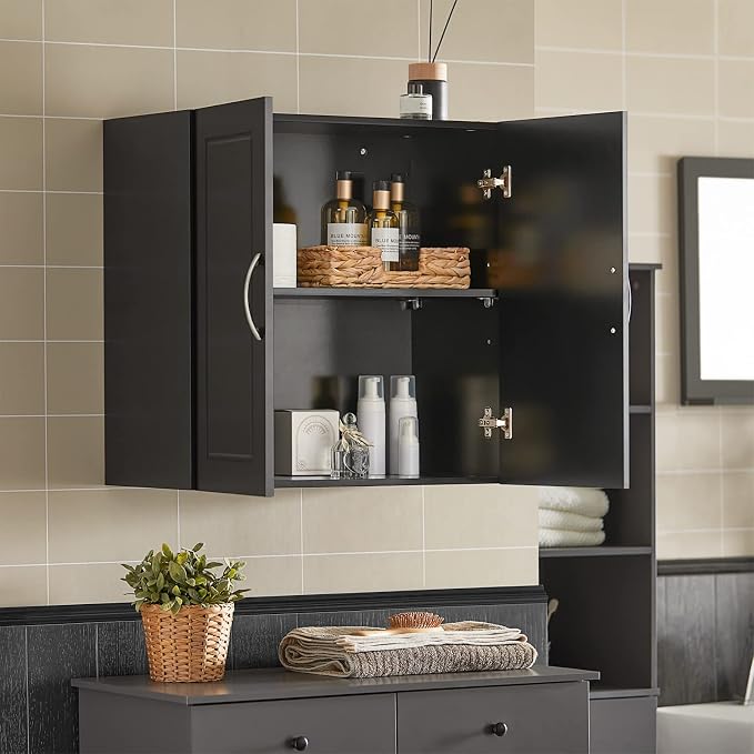 Haotian Wall Cabinet, Bathroom Storage, 23.6 x 11.8 x 23.6 in, MDF, Black | Floating Wall Storage Medicine Cabinet With Adjustable Shelf, Multi-Use Bathroom Cabinet For Entryway & Bathroom, FRG231-SCH