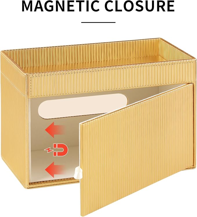 Rectangular Tissue Box Cover PU Leather Tissue Box Holder Rectangle | Magnetic Closure, Storage Tray, For All Full-Size Rectangular Tissue Box, For Bathroom NightStands Office Desk Decorative