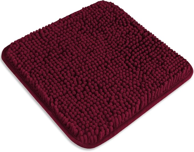 Small Bathroom Rug 12"x12" – Washable and Absorbent Mini Bath Mat, Non Slip, Thick Soft Chenille Bath Rugs for Bathroom, Shower, Locker Rug(Vivid Burgundy)