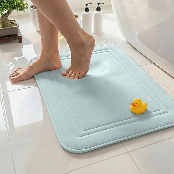 Memory Foam Bath Mat 31x20, Non Slip, Machine Washable, Quick Dry & Absorbent Rugs, Bath Mats for Bathroom Floor, Tub & Shower, Bathroom Rug, Spa Blue