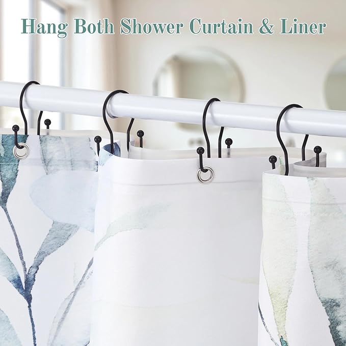 Shower Curtain Hooks, 12 Pcs Shower Curtain Rings, Stainless Steel Shower Curtain Hangers, Black Shower Curtain Hooks Rings Rust Proof, Minimalist Shower Hooks for Shower Curtain, Black
