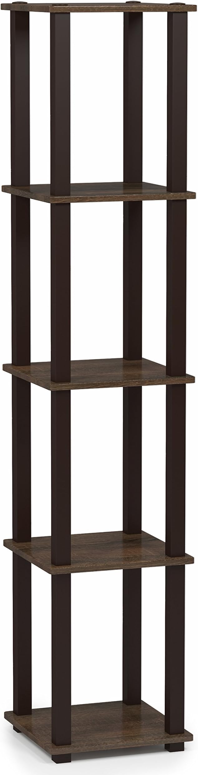 FURINNO Turn-S-Tube 5-Tier Corner Square Rack Display Shelf, Walnut/Brown | Open Frame, Corner Shelf, Free Standing Open Shelves, for Organization and Storage, Living Room, Garage, Home Office