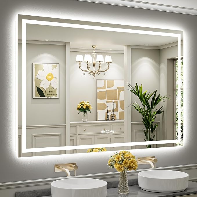 72x48 Inch LED Bathroom Mirror with Lights, Dual Lit Anti-Fog | 3 Color Dimmable, Memory Function, HD Reflection Tempered Glass, ETL Listed, IP54 Waterproof